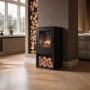 Freestanding 1.8kW Electric Log Burner Style Stove in Black with Log Store - AmberGlo