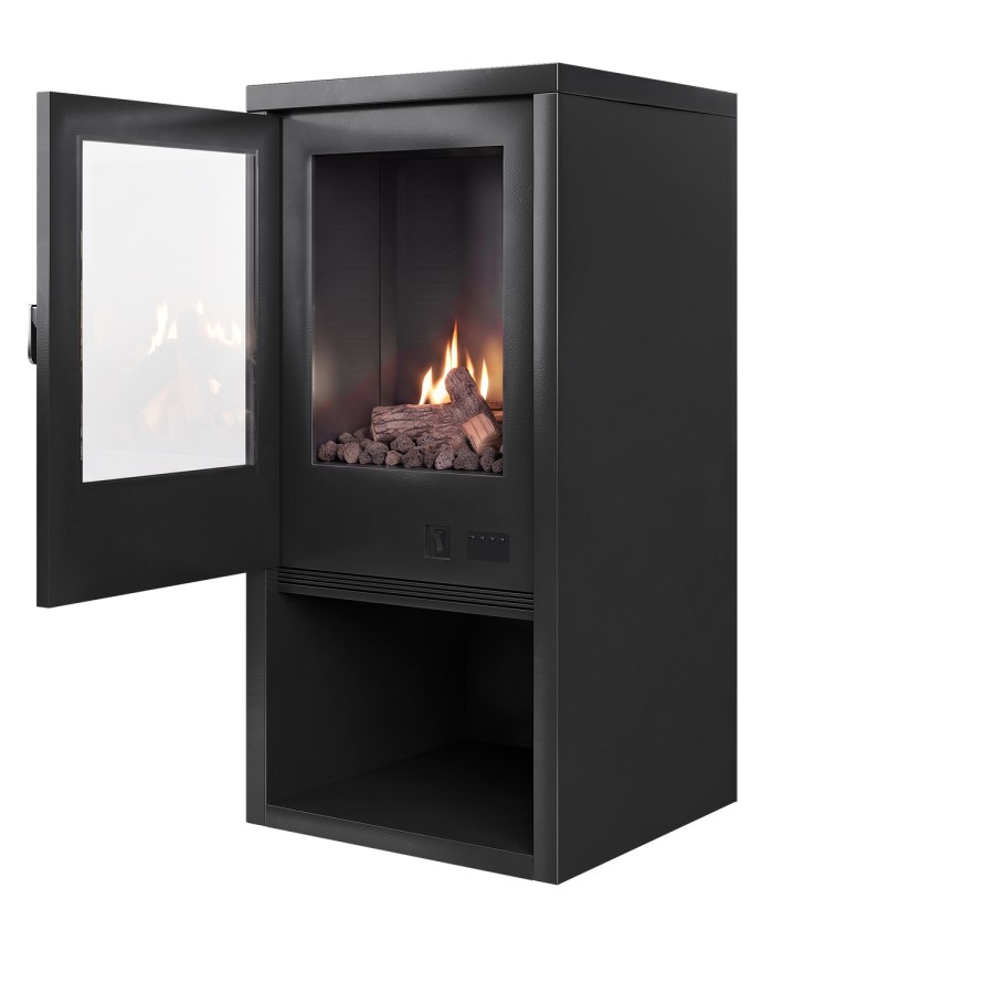 Freestanding 1.8kW Electric Log Burner Style Stove in Black with Log Store - AmberGlo