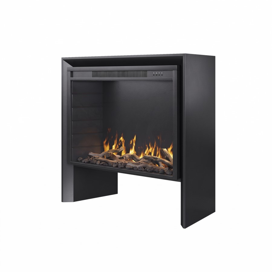 Freestanding 1.8kW Wide Electric Log Burner Style Stove in Black with Log Store - AmberGlo
