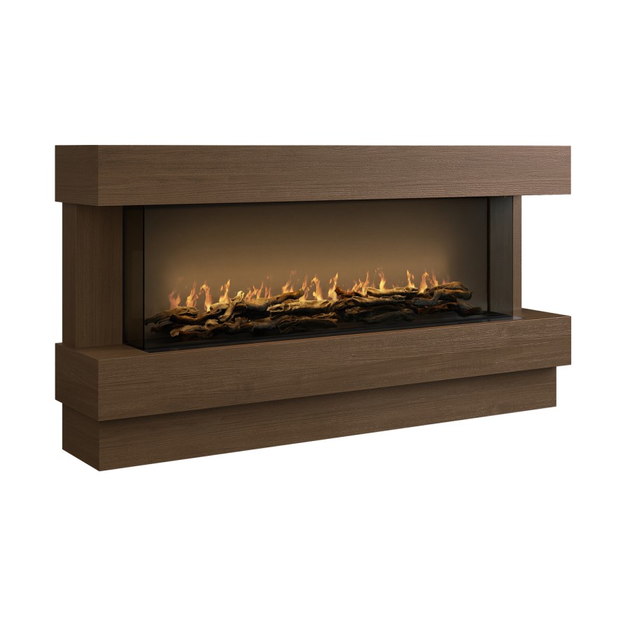 Freestanding Walnut 3-Sided Electric Fire with Logs - 60 Inch - AmberGlo