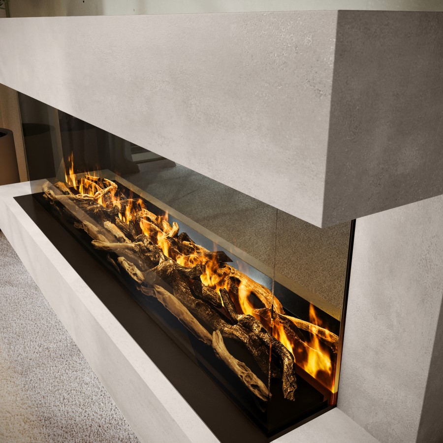 Freestanding Stone Effect 3-Sided Electric Fire with Logs - 60 inch - AmberGlo