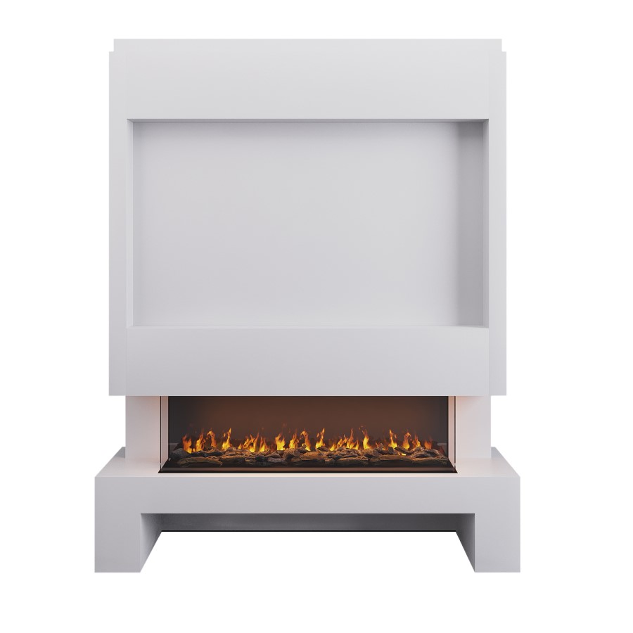 Self Build Media Wall with Black 3-Sided Inset Electric Fire with Log Store - 50 Inch - AmberGlo