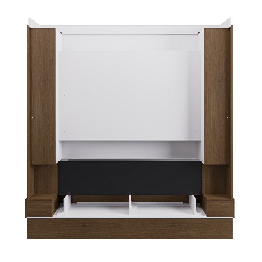 Self Build Walnut Media Wall with Black 3-Sided Inset Electric Fire with Shelving - 50 Inch - AmberGlo