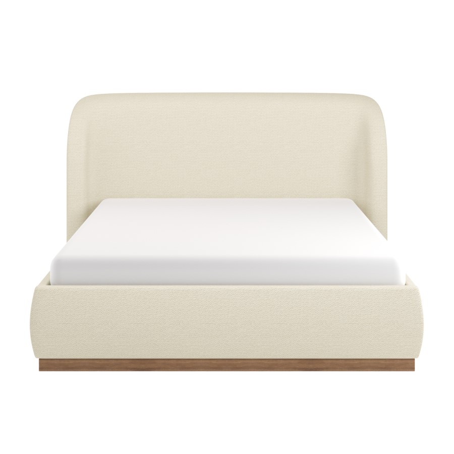 Cream Upholstered King Size Ottoman Bed with Curved Headboard - Adelyn