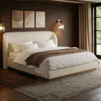 Cream Upholstered Super King Ottoman Bed with Curved Headboard - Adelyn