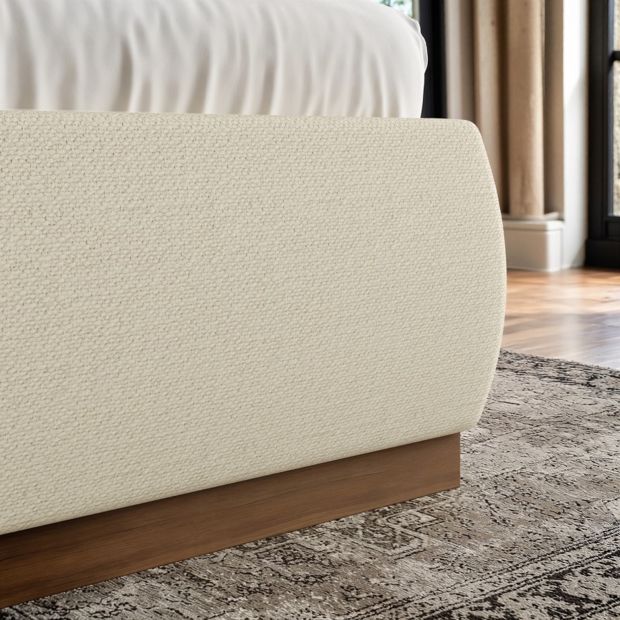 Cream Upholstered Super King Ottoman Bed with Curved Headboard - Adelyn
