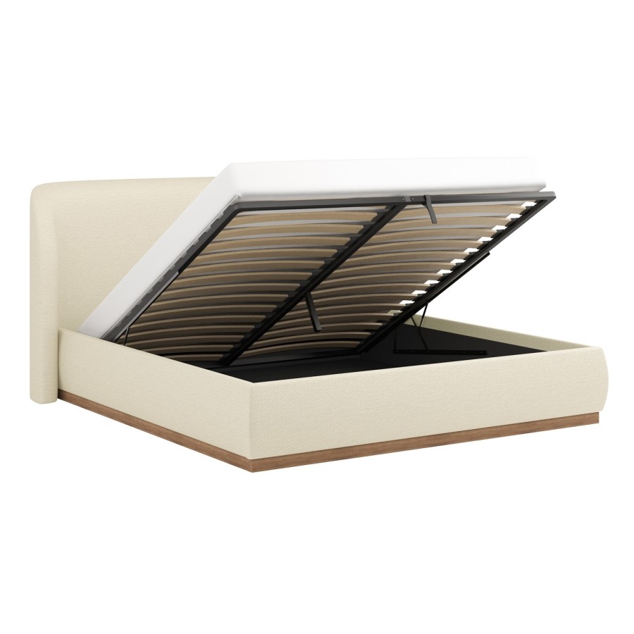 Cream Upholstered Super King Ottoman Bed with Curved Headboard - Adelyn