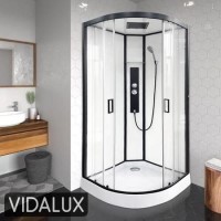 Black 800x800mm Hydro Shower Cabin Quadrant with Shower Tray & 2 Outlet Thermostatic Mixer Shower System - Vidalux