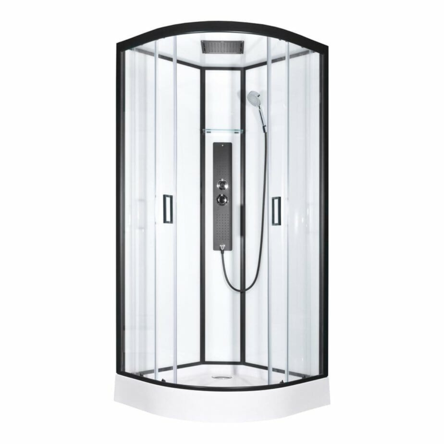 Black 800x800mm Hydro Shower Cabin Quadrant with Shower Tray & 2 Outlet Thermostatic Mixer Shower System - Vidalux