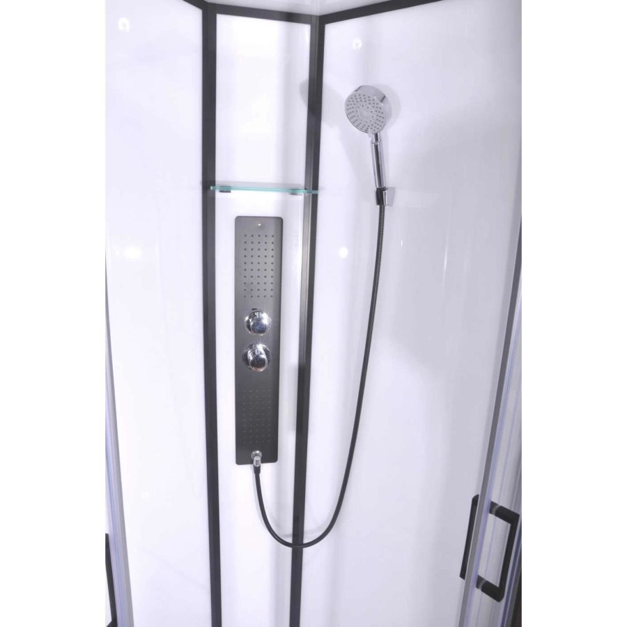 Black 800x800mm Hydro Shower Cabin Quadrant with Shower Tray & 2 Outlet Thermostatic Mixer Shower System - Vidalux