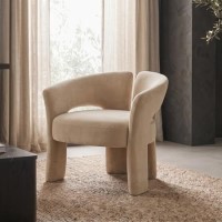 Beige Velvet Modern Curved Accent Chair - Azalea