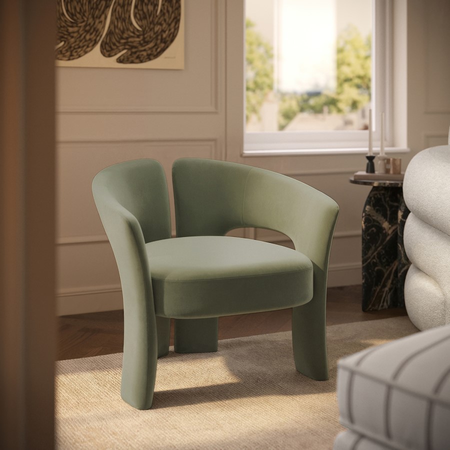 Sage Green Velvet Modern Curved Accent Chair - Azalea