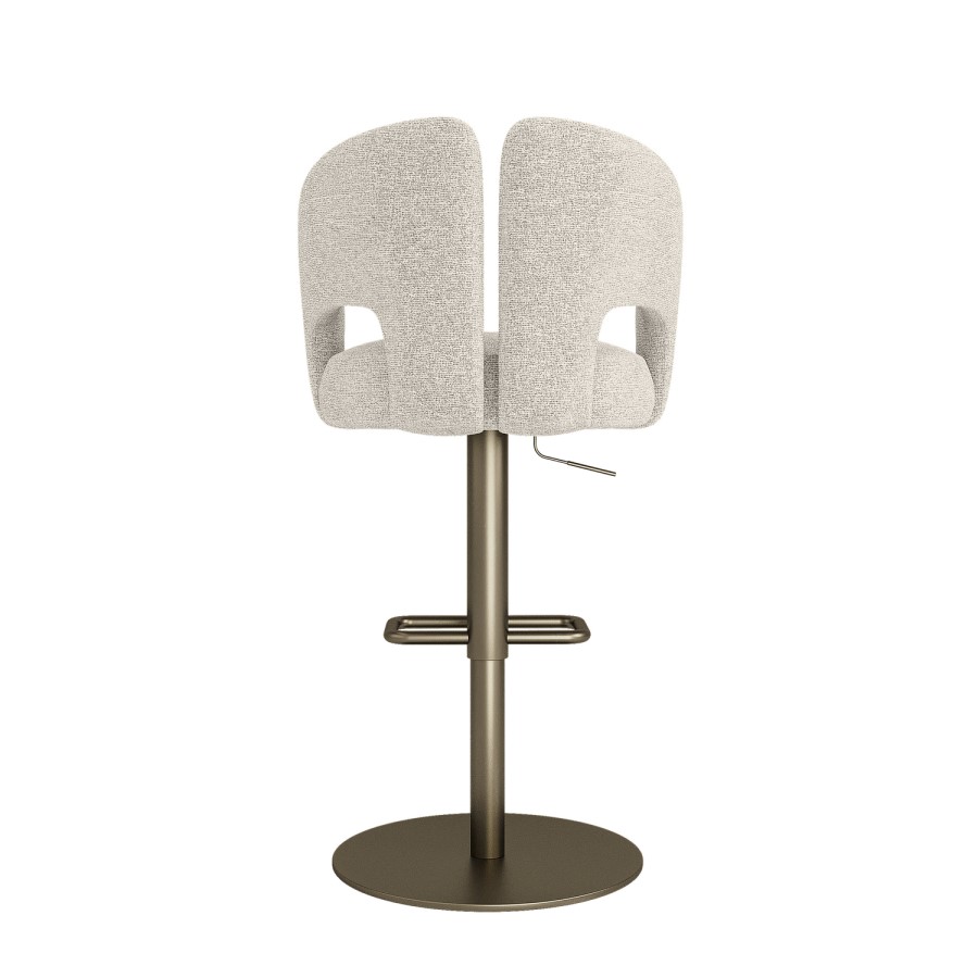 Set of 4 Beige Upholstered Adjustable Swivel Bar Stools with Brass Base - Azalea