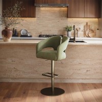 GRADE A1 - Sage Green Velvet Adjustable Swivel Bar Stool with Brass Base - Azalea