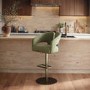 GRADE A1 - Sage Green Velvet Adjustable Swivel Bar Stool with Brass Base - Azalea