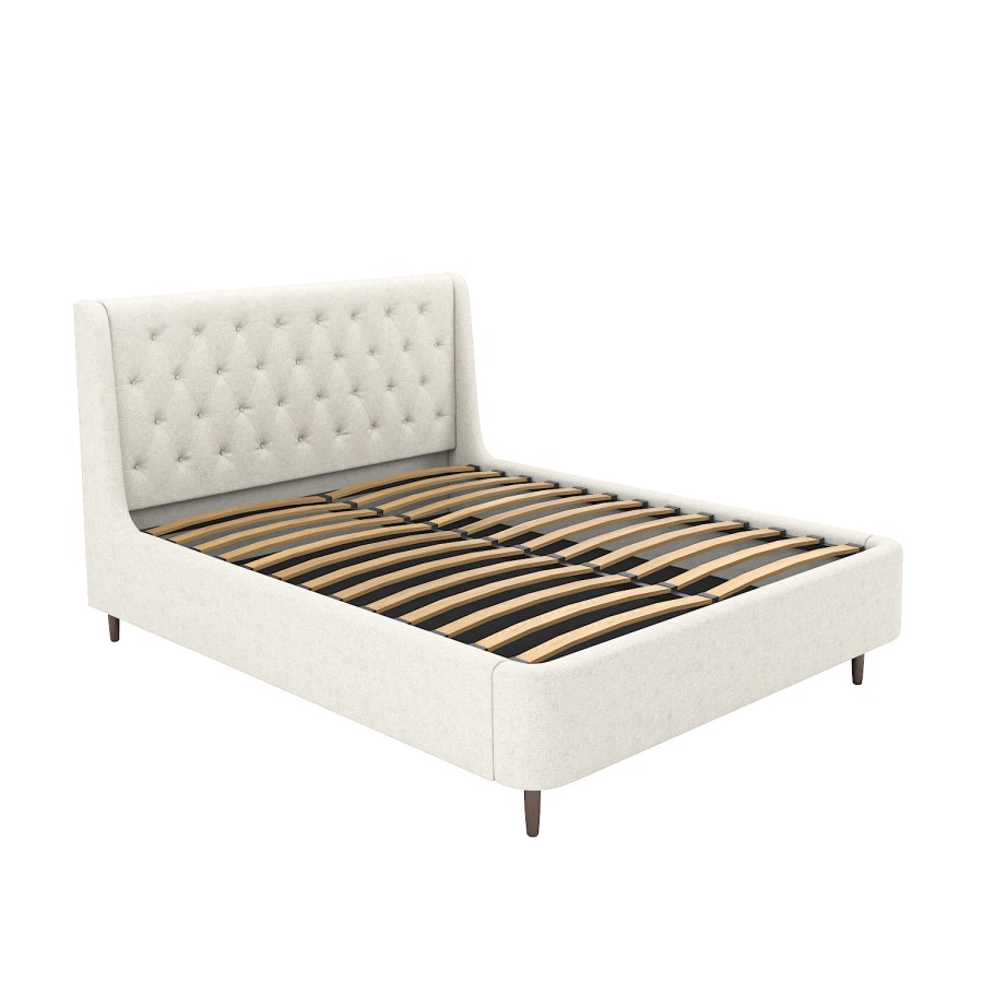 ONLY OPENED - Cream Fabric King Size Ottoman Bed with Legs - Amara