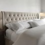 Beige Velvet Double Ottoman Bed With Legs - Amara