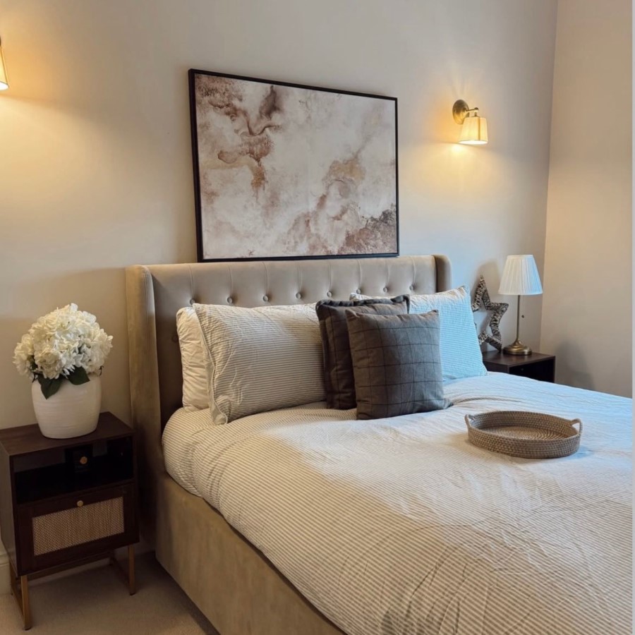 Beige Velvet Double Ottoman Bed With Legs - Amara