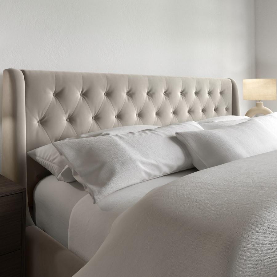 Beige Velvet King Size Ottoman Bed With Legs - Amara