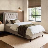 Beige Velvet Single Ottoman Bed With Legs - Amara