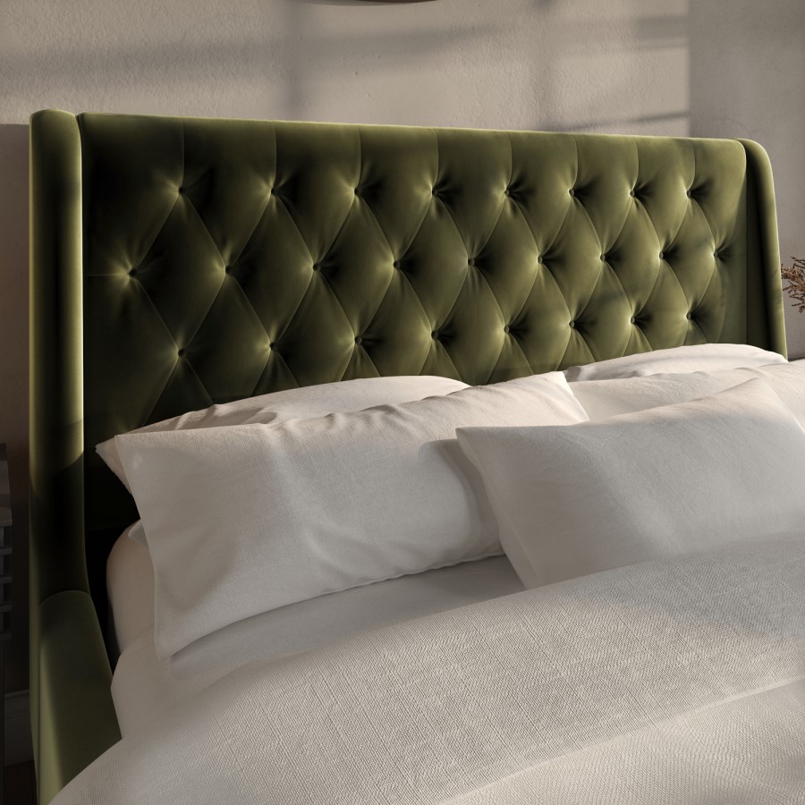 Olive Green Velvet King Size Ottoman Bed With Legs - Amara