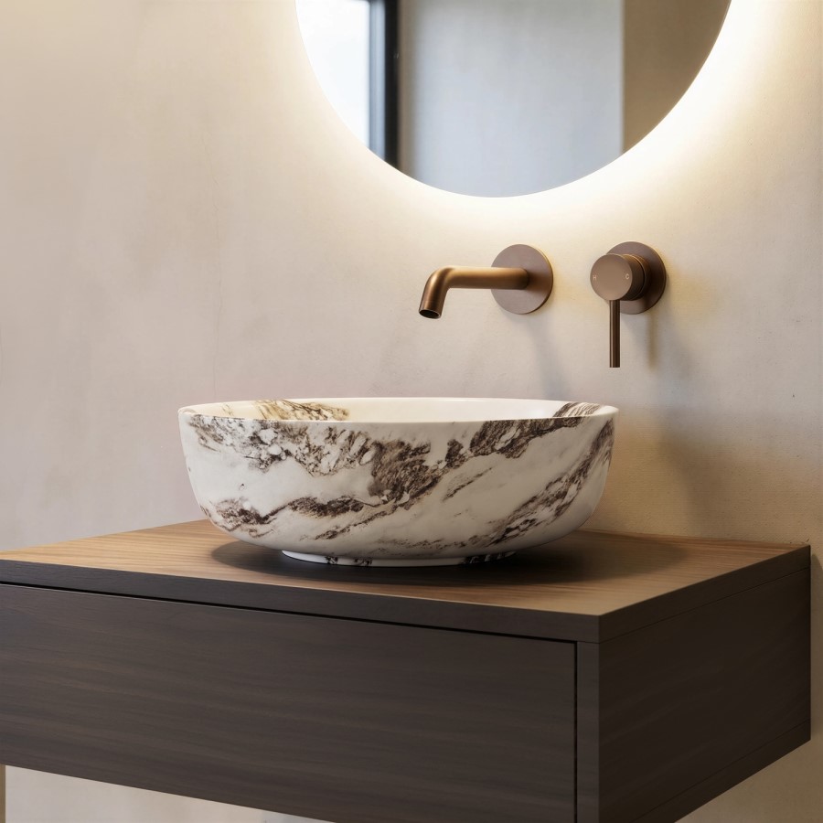Marble Effect Round Countertop Basin 415mm - Arabella