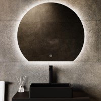 Half Circle Backlit Heated Bathroom Mirror with Lights 800 x 700mm - Ara