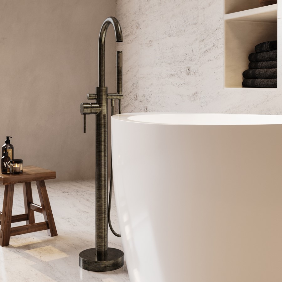 Antique Brass Freestanding Bath Shower Mixer Tap - Arissa