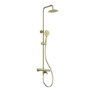 Brushed Brass Round Thermostatic Mixer Shower Set with Bath Filler Spout - Arissa