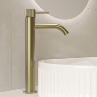 Brushed Brass Fluted Tall Mono Basin Mixer Tap - Arissa