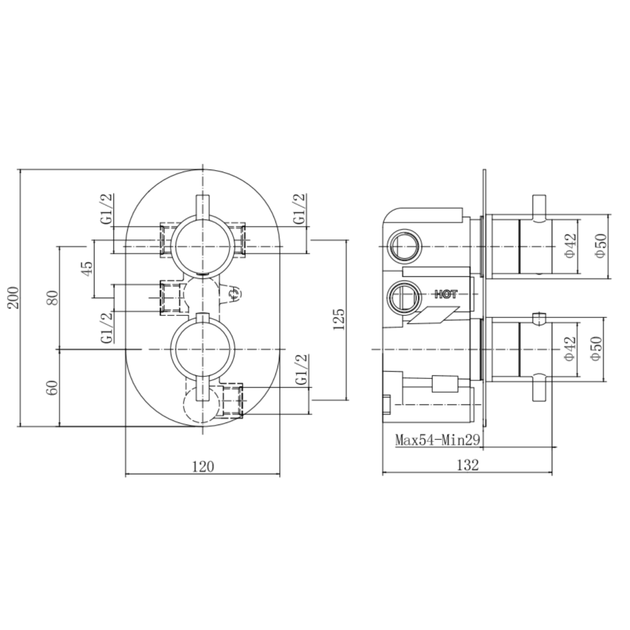 Brushed Bronze 2 Outlet Concealed Thermostatic Shower Valve with Dual Control - Arissa