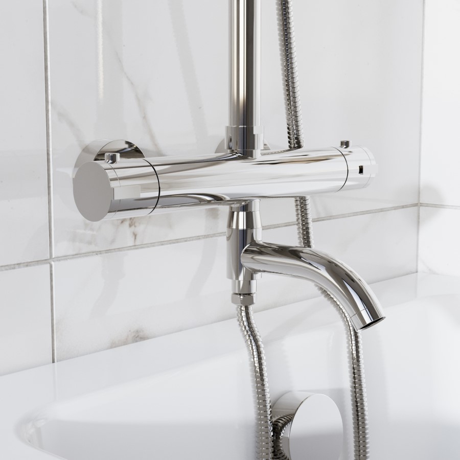 Chrome 3 Outlet Thermostatic Bar Mixer Shower Set with Bath Filler Spout & Hand Shower - Arissa