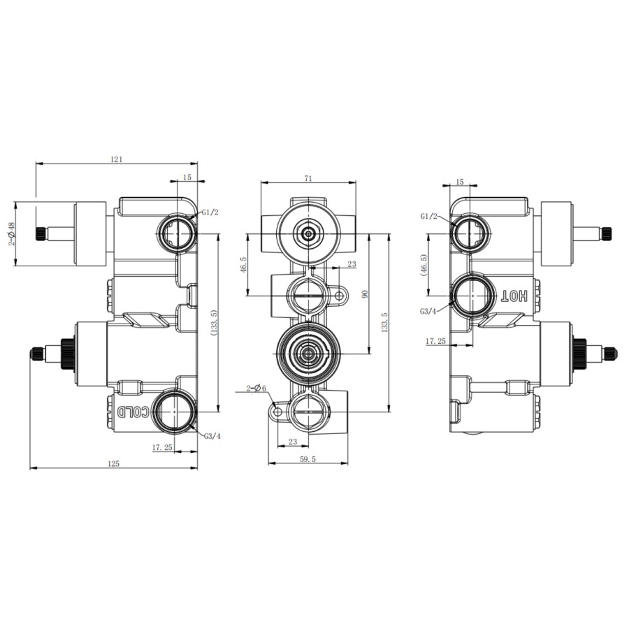 Gunmetal Grey 2 Outlet Concealed Thermostatic Mixer Shower Valve - Arissa