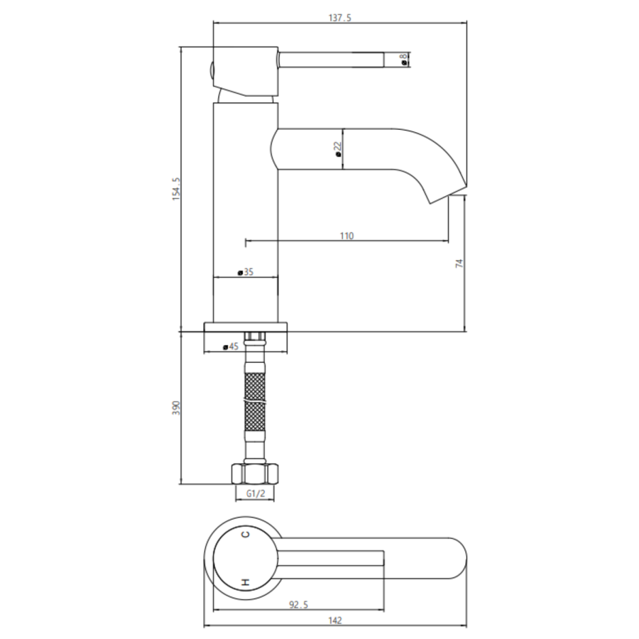 Gunmetal Grey Bath and Basin Tap Set with Basin Waste - Arissa