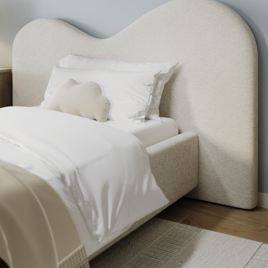 Cream Upholstered Single Ottoman Bed with Curved Headboard - Aria