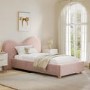 Pink Velvet Single Ottoman Bed with Curved Headboard - Aria
