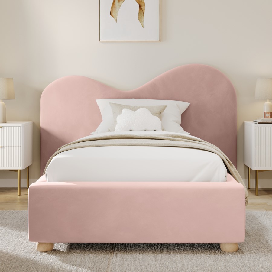 Pink Velvet Single Ottoman Bed with Curved Headboard - Aria