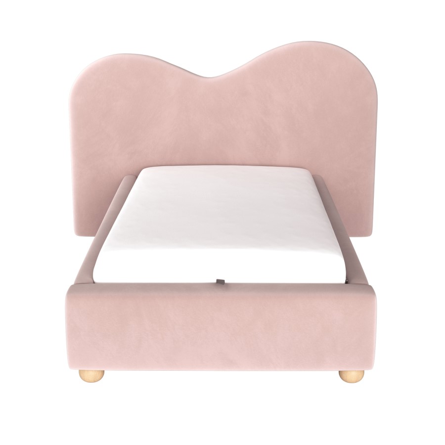 Pink Velvet Single Ottoman Bed with Curved Headboard - Aria
