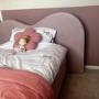 Pink Velvet Single Ottoman Bed with Curved Headboard - Aria