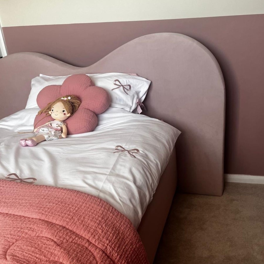 Pink Velvet Single Ottoman Bed with Curved Headboard - Aria