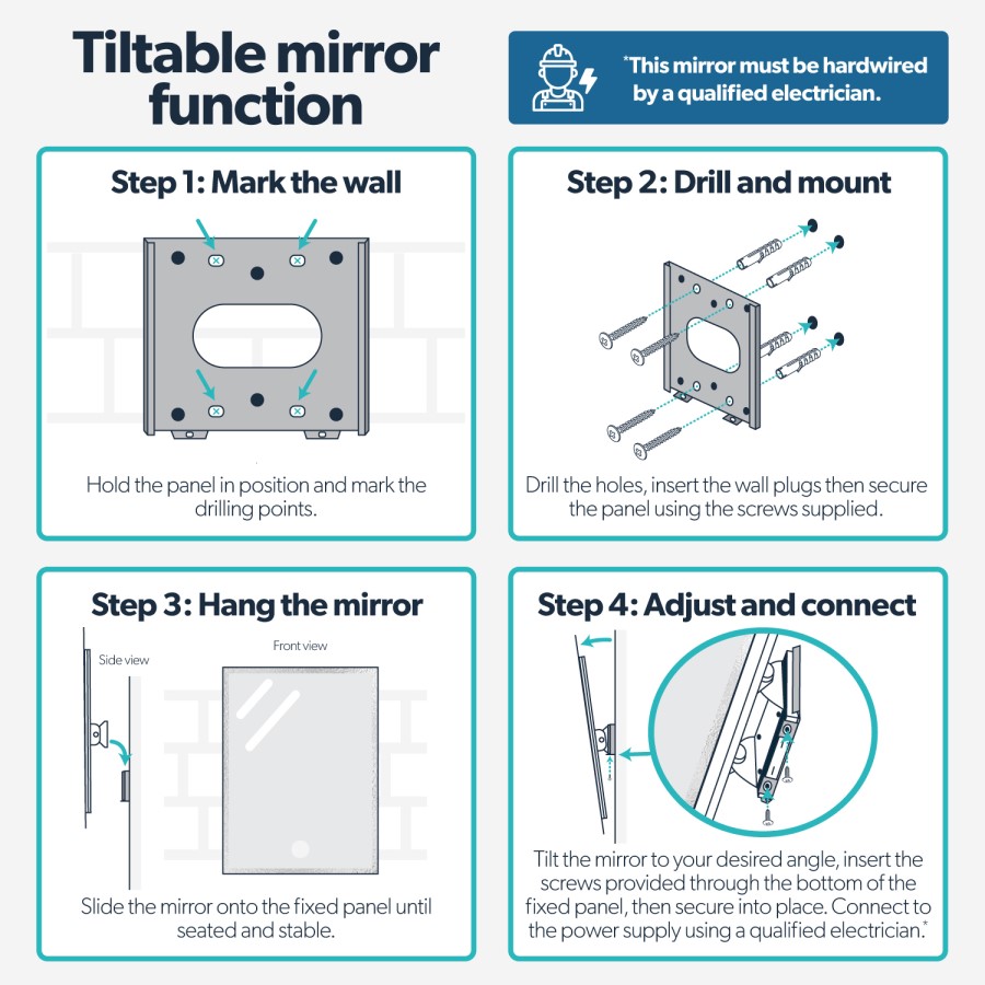 Rectangular Tiltable Bathroom Mirror with Lights 600 x 800mm - Arissa