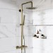 Brushed Brass Thermostatic Bar Mixer Shower Set with Slide Rail Kit & Pencil Hand Shower - Arissa