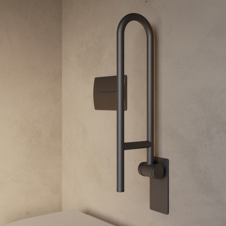 Gunmetal Grey Folding Bathroom Grab Rail 600 x 160mm - Arissa