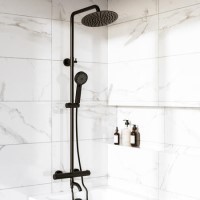 Black 3 Outlet Thermostatic Mixer Shower Set with Bath Filler Spout & Hand Shower - Arissa