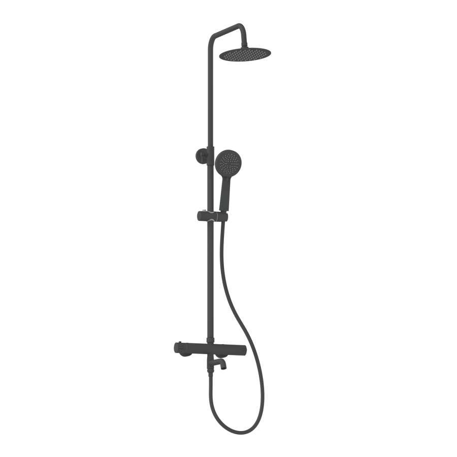 Black 3 Outlet Thermostatic Mixer Shower Set with Bath Filler Spout & Hand Shower - Arissa