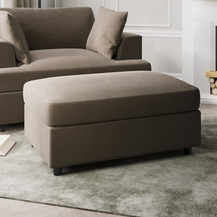 Left Hand Chaise Corner Sofa and Footstool Set in Mink Velvet - August