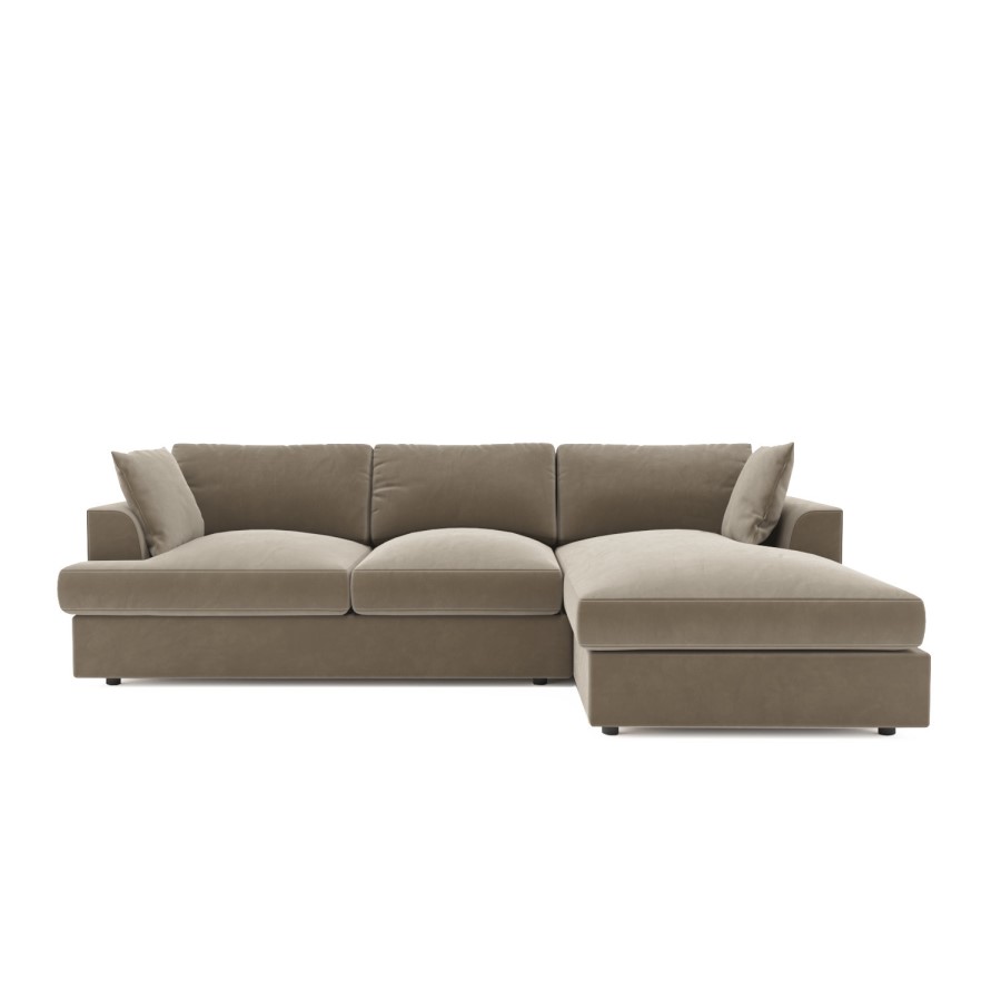 Right Hand Chaise Corner Sofa and Footstool Set in Mink Velvet - August