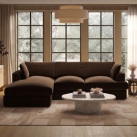 Large Chocolate Brown Velvet Left Hand 4 Seater Chaise Corner Sofa - August