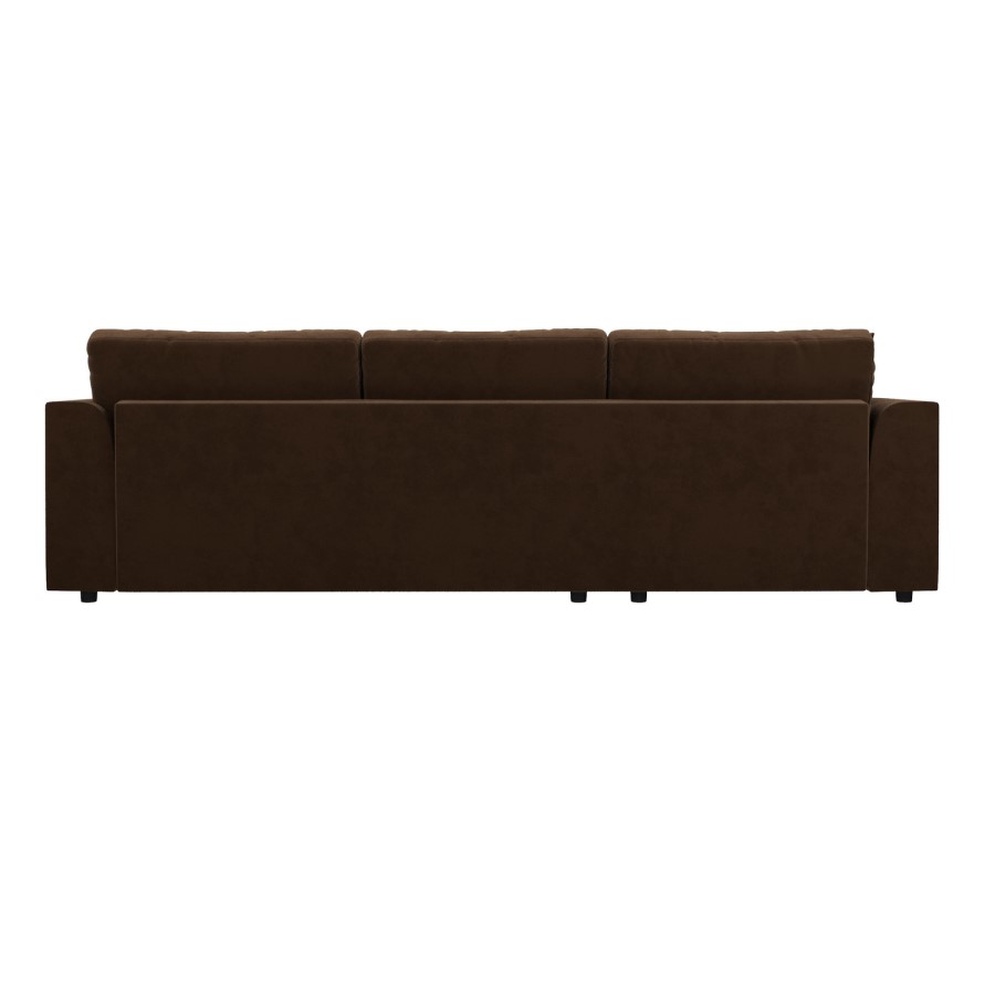 Large Chocolate Brown Velvet Left Hand 4 Seater Chaise Corner Sofa - August