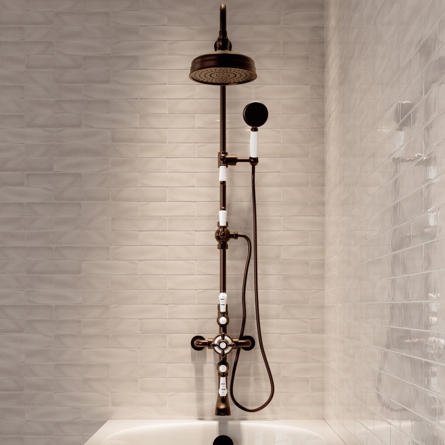 Brushed Bronze Traditional Thermostatic Bath Mixer Shower Set with Bath Filler Spout - Slide Rail Kit & Hand Shower - Camden